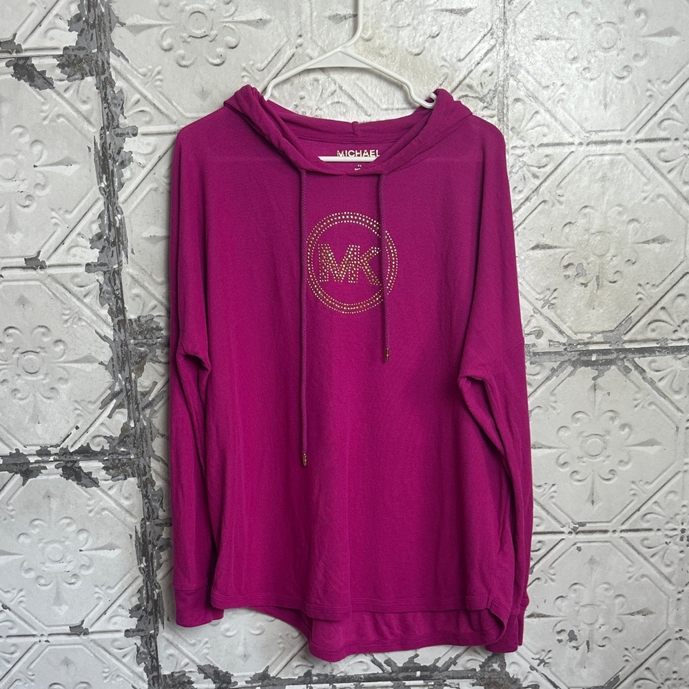 Michael Kors Fuchsia lightweight waffle Hoodie with Logo